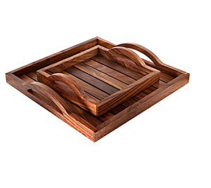 Plateau en métal élégant et polyvalent avec placage de bois Plateau de service et d'organisation élégant pour la décoration intérieure pour la fonctionnalité de l'espace - Product Image 1