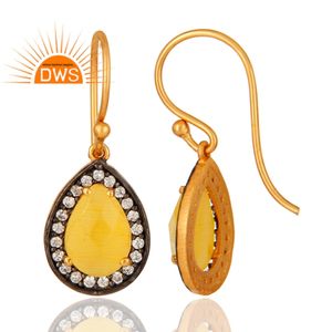 White Zircon Yellow Moonstone Earring Drop Designer Gold Plated Silver Hook Earrings Gemstone Jewelry Supplier - Product Image 3