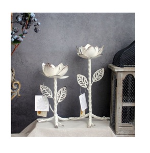 BRASSWORLD INDIA Handmade White <b>Brass</b> Long Flower <b>Candlestick</b> Holder Tall Metal Candle Stand for Home Decoration - Product Image 1