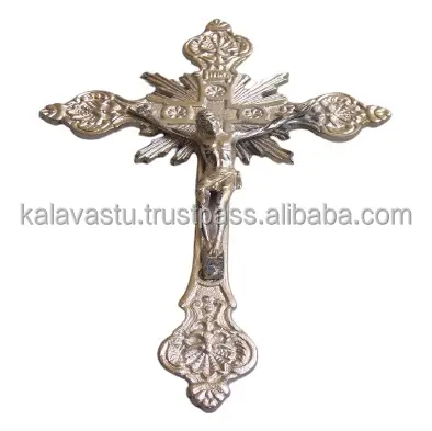 White metal Religious Cross in antique finish Decorative Wall Cross Metal Decorations for Home Religious Metal Cross