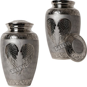 โกศอลูมิเนียมขนาดใหญ่พร้อมปีกชามตกแต่งบ้านดีไซน์ใหม่สำหรับผู้ใหญ่ขี้เถ้าหรือสัตว์เลี้ยงสีเทาสีเงิน" - Product Image 2