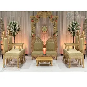 เก้าอี้ไม้สำหรับงานแต่งงาน Vidhi Mandap,ชุดเก้าอี้ Mandap สำหรับงานแต่งงานสีทองทันสมัยชุดเก้าอี้อินเดียสำหรับตกแต่ง Mandap