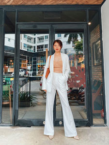 Femmes décontracté solide motif Blouse Bralette bouton décor Blazer pantalon 2 pièces ensemble automne coton mélangé séchage rapide fait Vietnam - Product Image 5