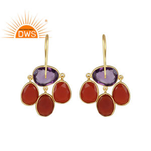 Charming Gold Plated 925 Silver Hook <b>Earrings</b> Red Carnelian Amethyst Gemstone <b>Earrings</b> Jewelry Supplier - Product Image 3