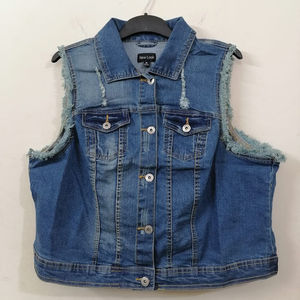 Chaleco vaquero desgastado para mujer, chaqueta con etiqueta de marca, gran calidad, precio barato - Product Image 1