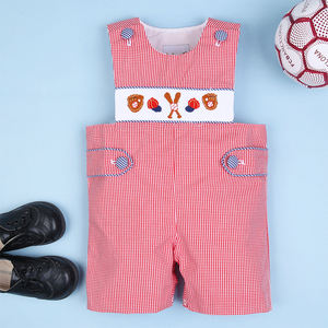 Nice Boy Baseball Smocked Shortall Spring Snap Button 100% Cotton <b>Baby</b> Boys ODM OEM Kids <b>Clothing</b>-BB1729 - Product Image 2