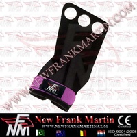 NFM Gants d'entraînement de fitness à trois doigts avec logo personnalisé en cuir de vachette véritable, haltérophilie, Crossfit WOD paume, protection des mains