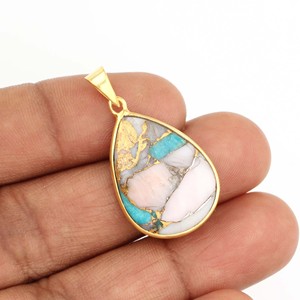 Nouveauté tendance, pendentif pour femme en argent sterling plaqué or 18 carats, serti de pierres, forme poire, opale rose, 12x16 mm, cadeau de bijoux - Product Image 2