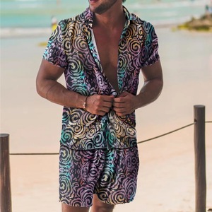 T-shirt hawaïen à manches courtes pour hommes, ensemble 2 pièces, haut à boutons par Sublimation, nouveau, 2020 - Product Image 4