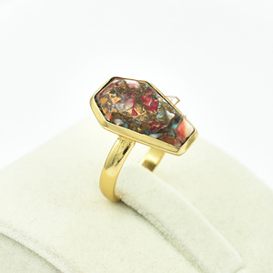 Vente en gros Bague en argent sterling 925 avec pierre précieuse turquoise huître bleue naturelle Bague plaquée or 18 carats - Product Image 3