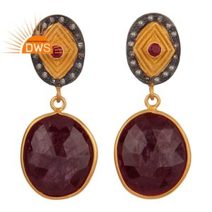 Boucles d'oreilles pendantes en pierre précieuse pour femme, ensemble de bijoux en argent 925, plaqué or 18k, vente en gros - Product Image 1