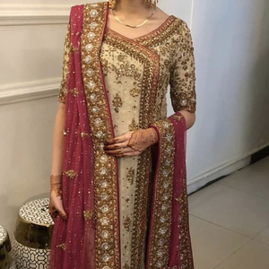 CLASSY INDIAN/PAKISTANI LONG <b>TOP</b> LEHENGA DRESS Embellished DABKA, STONE GLASS BEADS Work for Wedding 2022 - Product Image 1