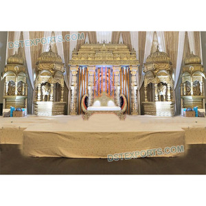 การตกแต่งเวทีใน Tamilian พร้อมวัดมานารายเวทีงานแต่งงาน,เวที Manvarai สีทองและ Mandap Srilankan Wedding Manavarai Temple Stage - Product Image 1
