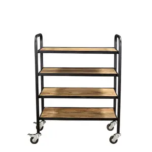 Công Nghiệp Sắt & Gỗ 3 Tier Phục Vụ Phục Vụ Xe Đẩy Lưu Trữ Nhà Bếp Giỏ Hàng Với 4 Bánh Xe Home Bar Giỏ Hàng