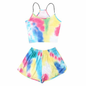 Rainbow Designed Crop top with biker Short Sets Summer arrival Fashionable Sports wear Outfits - Product Image 1