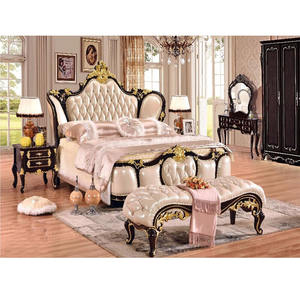 Lit en teck massif moderne avec tabourets latéraux, lit en teck finition noire avec tables de chevet, ensemble de meubles de chambre à coucher en teck - Product Image 1