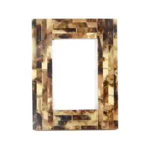 Classic Look Table top Glass Finished Picture Mirror Frame In Brown Colour With Black Touch