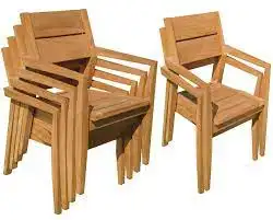 सागौन लकड़ी आँगन उद्यान Stackable कुर्सी इंडोनेशिया आउटडोर फर्नीचर