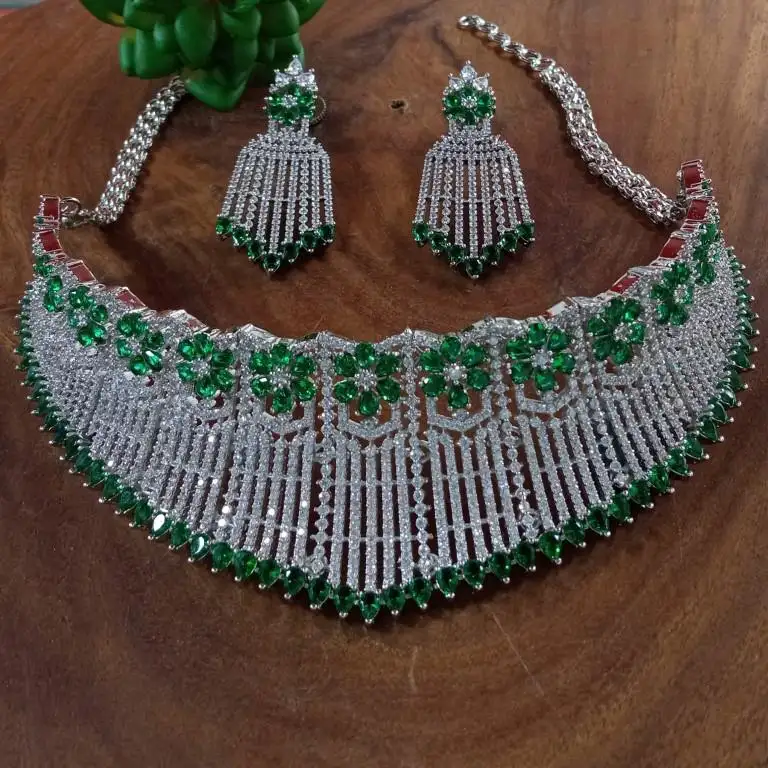 Conjunto de gargantilla de circonia cúbica de diamante americano, joyería chapada en plata, sexy, para novia, precio al por mayor