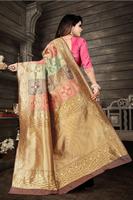 Superbe Saree de Mariage de Luxe en Soie Lichi Douce avec Pallu Riche et Broderie Jacquard, Bordure Contrastante, Blouse, Lavable, Idéal pour les Fêtes