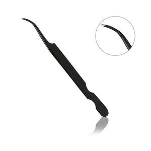 Pince à épiler incurvée à pointe de fibre avec breloques Extension de cils Pince à épiler Diamond Grip Noir Avec pointe argentée Marque privée durable - Product Image 1