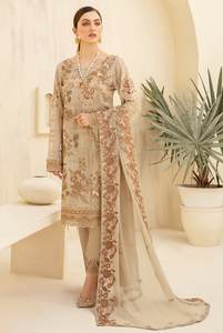 Haute qualité adultes femmes vêtements de fête Fine broderie en mousseline de soie Shalwar Kameez costumes en soie et viscose lin - Product Image 2