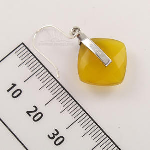 Boucles d'oreilles calcédoine boucles d'oreilles faites à la main jaune 15*15mm coussin coupe pierres à facettes 925 bijoux faishonable en argent Sterling massif - Product Image 3