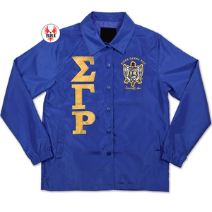Chaqueta de Entrenadora Bordada de la Hermandad Sigma Gamma Rho para Mujer |   Chaqueta Bordada Personalizada con Líneas Cruzadas de la Hermandad SGRho para Damas - Product Image 6