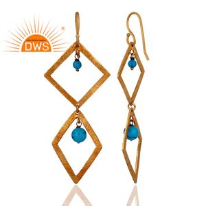 Classic Collection Sky Color Turquoise <b>Earrings</b> Supplier 22k Gold Plated 925 Silver <b>Long</b> Dangle <b>Earrings</b> Jewelry - Product Image 2
