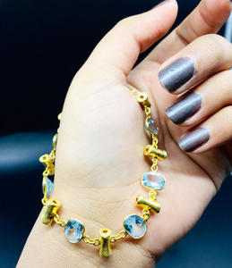 Elegant <b>Sterling</b> <b>Silver</b> 925 Gold Plated Blue Topaz Wholesale Supplier Woman Adjustable Customizable Trendy Minimal <b>Bracelets</b> - Product Image 1