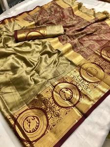 Indio katan saree último diseñador de ropa de fiesta de boda de las mujeres, desgaste georgette de seda bordado sari con blusa - Product Image 4