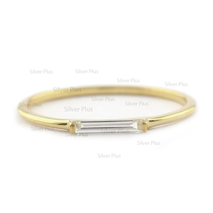 แหวนแต่งงานเพชร Baguette แข็ง14K แหวนทองเรียบง่ายเพชรแหวนหมั้นผลิตใน10K/18K - Product Image 1