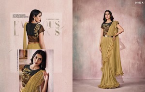 GEORGETTE-SAREE con bordado de encaje para mujer, con Secuencia, para ocasión especial, multicolor - Product Image 6