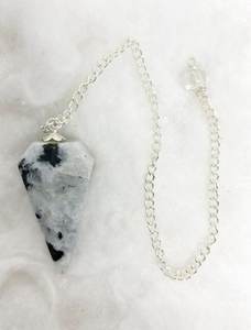 Péndulo facetado de piedra lunar arcoíris, piedras naturales, ágata, precio al por mayor, venta de péndulo de piedras preciosas - Product Image 5