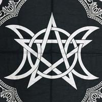 Nappe de table en coton pour Tarot Alter, motif Triple Lune Pentagramme Wiccan Pagan, magnifique, noir et or, carrée, par Indian Consigners