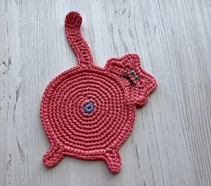 Sets de table en forme de chat au crochet, rose, bleu sarcelle et violet, design cartoon, lavables en machine, décoration pour la maison - Product Image 3