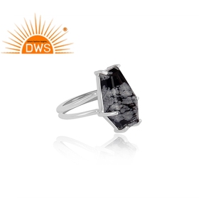 Natural Coffin Shape Snowflake Obsidian Gemstone Ring <b>Set</b> Fine 925 Sterling <b>Silver</b> Coffin Ring Jewelry Wholesaler - Product Image 3