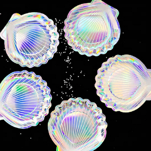 <span class=keywords><strong>Assiette</strong></span> en papier jetable à thème sirène marine holographique laser en forme de coquille - Product Image 3