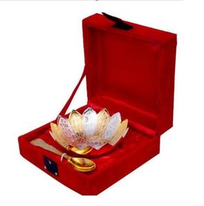 Ensemble de bols et cuillères en laiton faits à la main, ronds et élégants en argent et en laiton attrayant pour les cadeaux - Product Image 1