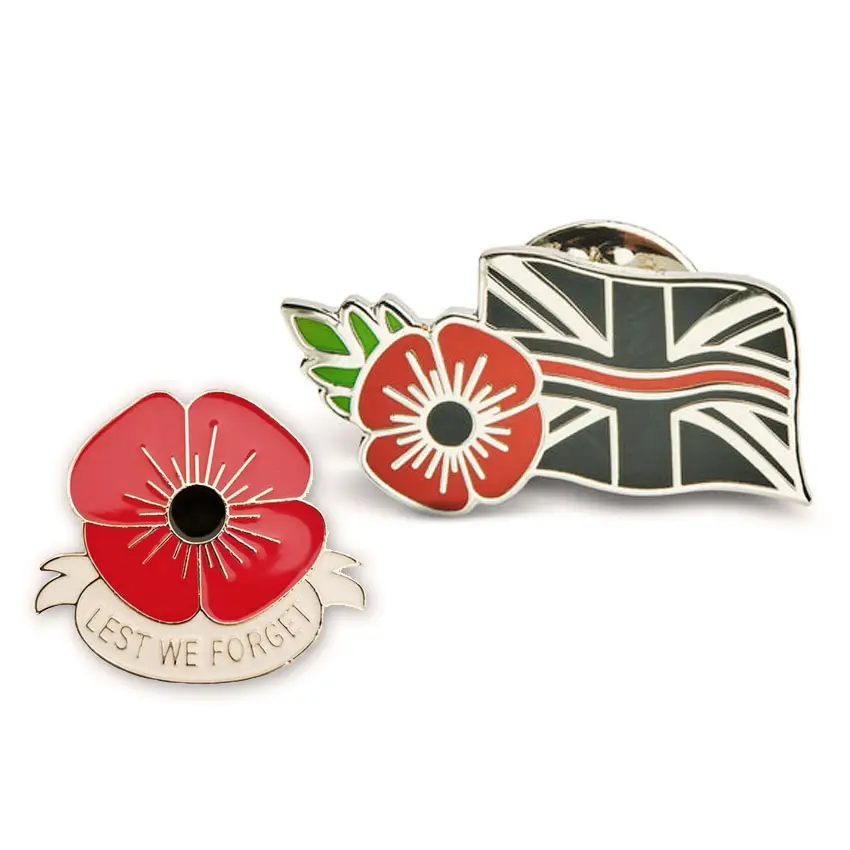 manufacturer remembrance day gift custom soft enamel red flower poppy pin badges