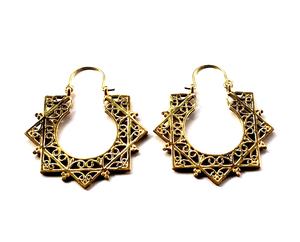 Pendientes de plata de ley 2021 con forma hexagonal, pendientes de aro de latón, estilo Tribal - Product Image 1