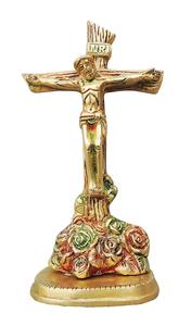 Cruz de madera con flor dorada, colgante de pared, suministros de Iglesia, Brassworld, India - Product Image 6