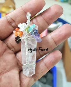 Colgante de árbol de la vida para mujer, joyería de cuarzo rosa, siete chakras - Product Image 1