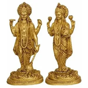 Brass metal hand carved Lord Vishnu & Laxmi Ji pair Home Decor Gift Indian Brass Art house warming office decor