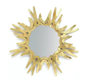 定制设计铁框金色金属装饰框镜子圆框墙镜制造商印度工厂
