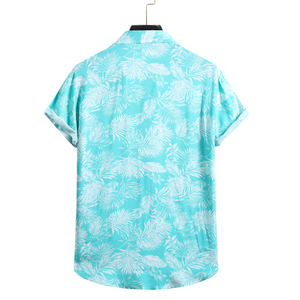 Camiseta Hawaiana de manga corta para hombre, camisa con estampado Floral tropical, hojas, negro, rojo y azul, venta al por mayor, verano, 2021 - Product Image 4