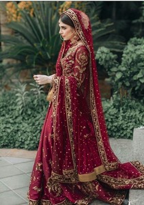 Elegante elegante indio/pakistaní larga piso longitud vestido adornado en cuentas de vidrio cristal piedra trabajo para boda = 2020 - Product Image 2