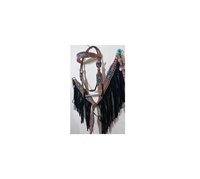 Ensemble de tête et de poitrail de cheval western en cuir avec incrustation de peau de crocodile violette et franges en plumes