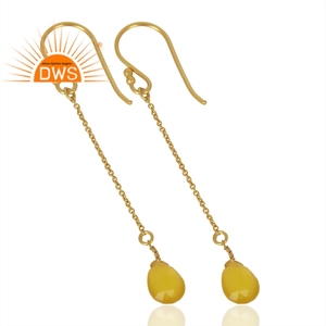 Yellow Chalcedony Gemstone Drop Earrings Wholesale Designer 14 Karat Gold Plated Sterling Silver Earrings Jewelry - Product Image 2