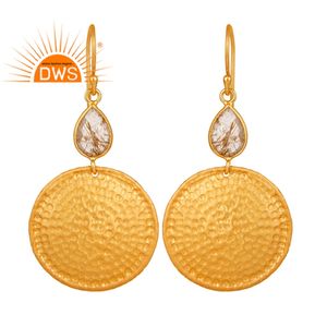 Boucles d'oreilles à disque martelé, bijou pendant en or massif plaqué or 18k, 50 pièces - Product Image 1